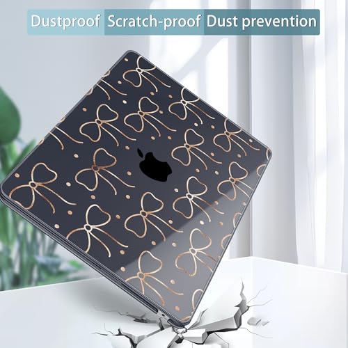 Image of Tuiklol for MacBook Air 13 inch Case M5 2026 M4 2025 M3 2024 M2 2022 Release Model A3449 A3240 A3113 A2681,Plastic Hard Shell Cover for MacBook Air 13.6 with Touch ID, Gold Bow