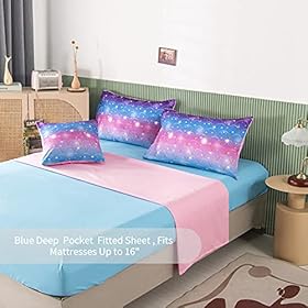 RYNGHIPY 6Pcs Teal Pink Sparkle Mermaid Comforter Sets Twin Size, 3D Rainbow Glitter Girls Bedding Sets, Ombre Pastel…