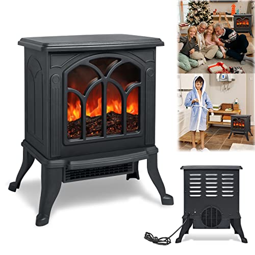 LZQ Elektrokamin mit Heizung Elektroofen Tragbarer Kamin Elektrisch Elektro Kaminofen LED Heizung 750W/1500W mit Flammeneffekt Dekokamin Schwarz