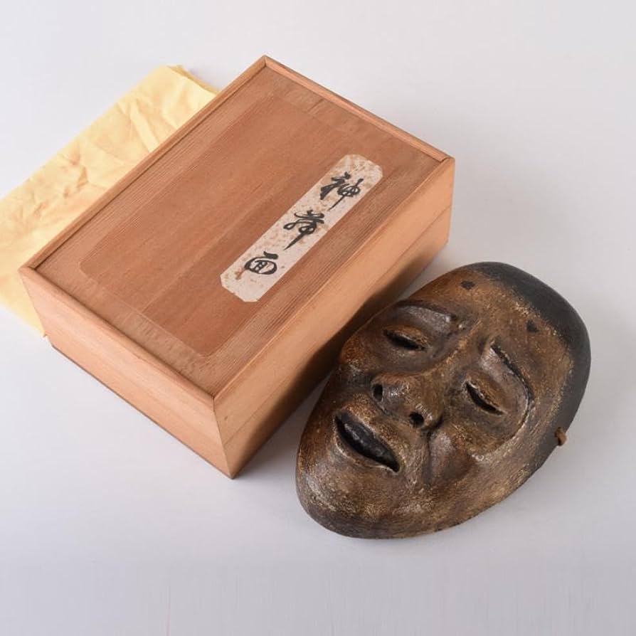 能面　能楽　雅楽　木彫　在銘　時代箱　V　7211 能面能楽雅楽木彫在銘時代箱V7211
