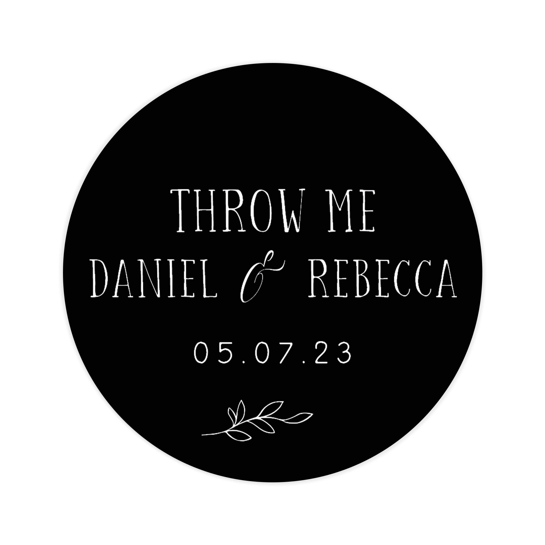 Personalised Throw me Confetti Wedding Stickers | 12 Colour Choice Round Circle Wedding Labels | Favor Sticker | Weddings Favors Thank You Stickers | 35 Round Stickers (Black)