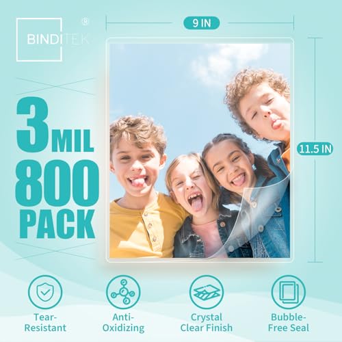 Image of Binditek 800 Pack Bulk Thermal Laminating Pouches, 3 Mil, 9x11.5 Inches Laminating Sheets, for Letter Size, Ultra Clear, Glossy, Hold 8.5x11 Inches, Heat Seal, Office School Supplies