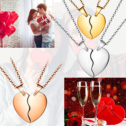 Broken Heart Necklace Women Men 316L Stainless Steel Best Friend BFF Foever Pendant 18k Gold/Rose Gold Plated Two Half Hearts Pendants Lover Couples Jewelry SP00344