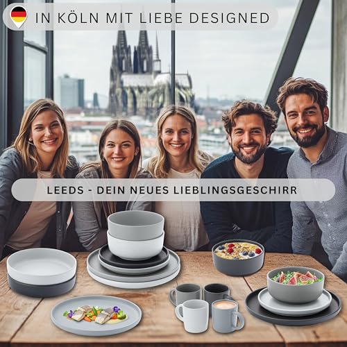 SÄNGER Leeds | Kombiservice 20 teilig, Steingut Geschirr 4 Personen, 4x Speiseteller 4x Dessertteller 4x Schalen 4x Pastateller 4x Kaffeebecher, Teller Set bunt | VALUE COLLECTION