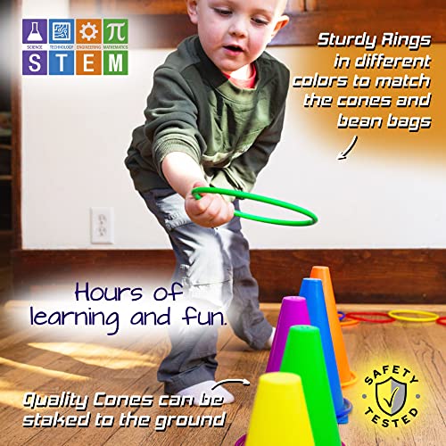 New-Bounce Ring Toss Games For Kids - 4 In 1 Outdoor Carnival Games - Toss Ring Set Includes Rings, Bean Bags, Cones, And Target Poster #TOP4