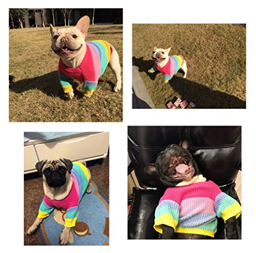 Khemn Regenbogen Strickpullover Hundepullover - Niedliche Hundekleidung für Französische Bulldogge/Englische Bulldogge/Bullterrier/Mops (L)