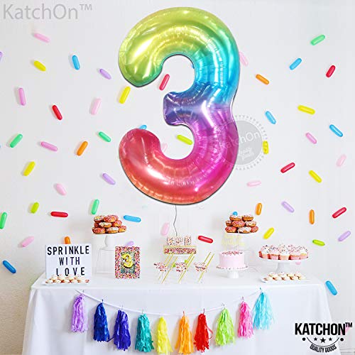 Image of KatchOn, Giant Jelly Rainbow Number 3 Balloon - 40 Inch | Number Balloons 3