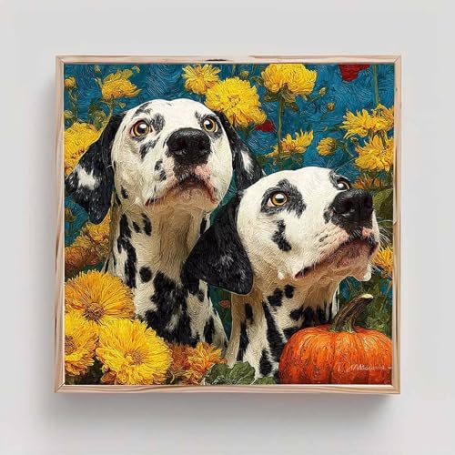 Perro Diamond Painting Adultos, Flor Cuadros de Diamantes, 5D Puzzle Diamantes Cuadros en Punto de Cruz Diamond Art Painting Kit, Hobby Ccreativi Adulti, Decoración Pared Hogar Regalo 60x60cm gb6-h40