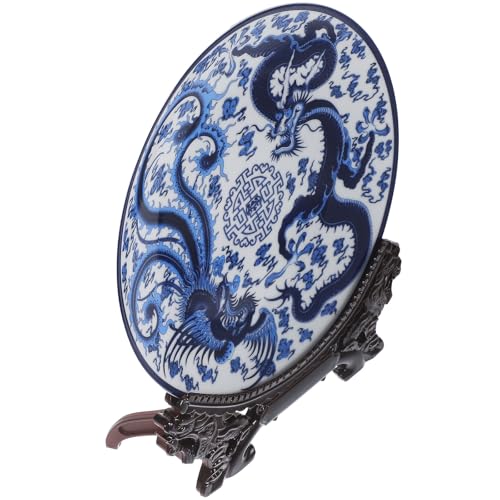 Plato decorativo dragón y fénix con cerámica esmaltada premium 2