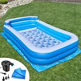 Inflatable Pool w/Bench Seat, 10ft x 6ft, Electric Pump & Ground Tarp Included - Fast...