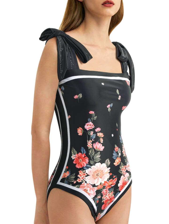 Image of SKAYS Reversible Floral One Piece Swimsuit Women Bathing Suit Vintage Cute with Adjustable Straps Swimwear