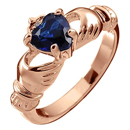 Bague d'amour Claddagh saphir bleu en écrin cadeau pour femme