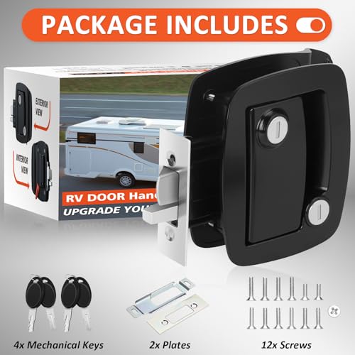 Image of RV Door Lock Replacement - 100% Metal Paddle Handle with Deadbolt & 4 Keys - Fits 2.75 inchx3.75 inchx1.5 inch Lock Hole - for Camper, Trailer, Horse & Cargo Hauler Doors