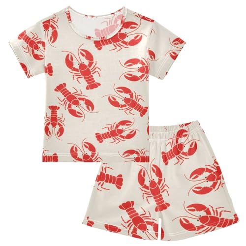 ALAZA Hipster Red Lobster Pajamas Set Short Sleeve Cotton Sleepwear Summer Pjs 2 Piece 5-14Y