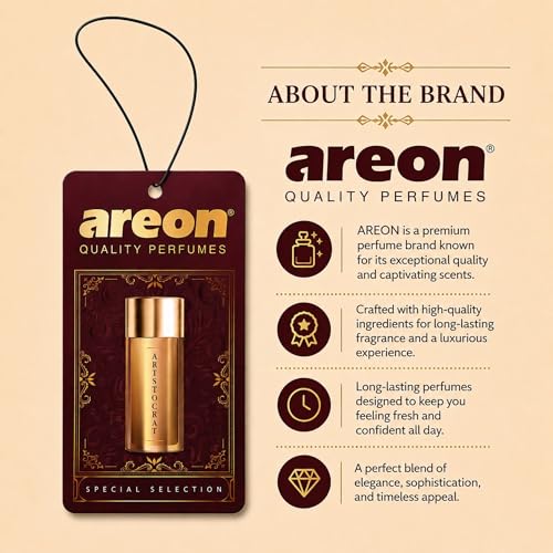 Image of AREON Luxury Aristocrat SS01 Car Hanging Air Freshener - Long Lasting Car Air Freshener, Premium Hanging Car Fragrance, Elegant Vehicle Interior Freshener - (Pack of 3)