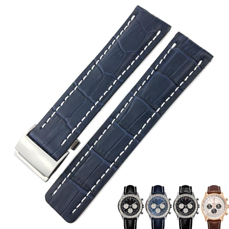 KCHSRKHXC Correa de reloj de piel auténtica de 22 mm y 24 mm, suave para Breitling Navitimer Avenger, correas de acero con hebilla plegable para hombre, 22mm, Estándar, Estándar