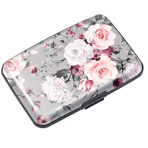 Mini Credit Card Holder for Women,RFID Blocking Slim Hard Card Case ID Case Travel Wallet,Grey Flowers