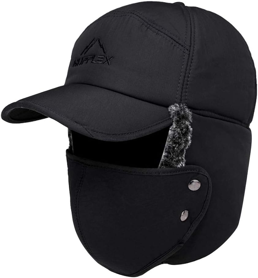 Van Caro Trapper Warm Hat with Ear Flap Face Mask,Ushanka Fur Hunting Hat Baseball Cap