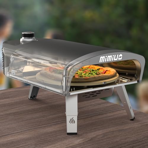 Image of Mimiuo Outdoor Gas Pizza Oven with Automatic Rotating Stone - 39 lbs Heavy Duty Propane Pizza Stove 14 Inch for Backyard Camping, Bakes Pizza in 60 Seconds, Includes Pizza Stone, Peel & Cover