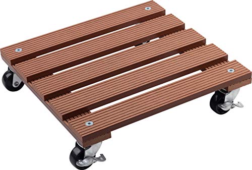 Metafranc WPC-Pflanzenroller 300 x 300 mm-60 kg Tragkraft-Braun-PP-Räder-Feststeller-Witterungsbeständig/Outdoorroller/Untersetzer mit Rollen/Transporthilfe für Pflanzen / 825100