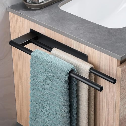 Yungeln Toalleros de baño sin Taladro Negro, toallero Adhesivo baño, toallero baño sin Taladro Acero Inoxidable, toallero de baño de Pared, toallero sin Taladro 39CM Doble Barra
