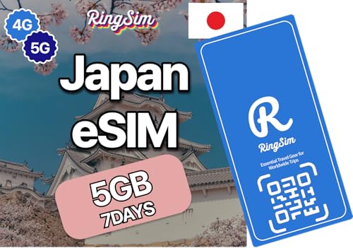 [eSIM] Japan eSIM | 7DAYS 5GB | 5G, 4G/LTE, Tethering, Hotspot | SIM with Instant Activation in 10 Minutes | KDDI, SoftBank | Tokyo, Osaka, Fukuoka, Sapporo | Travel with Ringsim