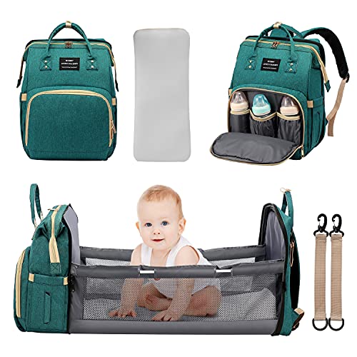 Image of 3 in 1 Diaper Bag Backpack with Changing Station, Waterproof Diaper Bag for Baby Boys Girls, Portable Mom Travel Gear Baby Shower Gifts, Travel Nappy Bag with Stroller Straps & Changing Pad (Green)