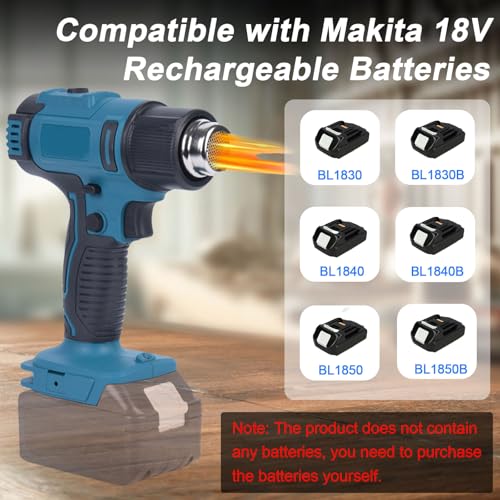Accu heteluchtföhn compatibel met Makita 18V accu (zonder batterijen), heteluchtpistool met LCD-display 50-550℃ instelbaar, draadloze heteluchtblazer incl. 5 sproeiers en 2 schoppen voor lassen - Afbeelding 6
