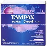 Tampax Pearl Compak Plastic, Lites / Light Absorbency, Unscented Tampons, 20 Count (Pack of 3)