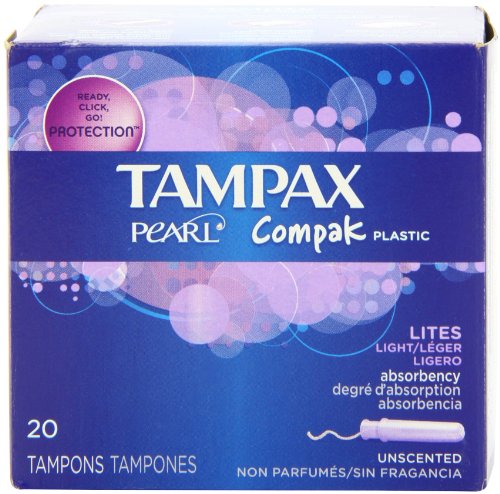 Tampax Pearl Compak Plastic, Lites / Light Absorbency, Unscented Tampons, 20 Count (Pack of 3)