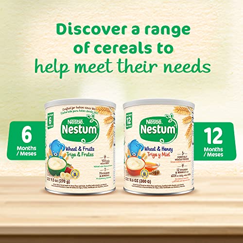 Image of Nestle Nestum Wheat and Fruits Infant Cereal, 9.5 Oz, 12 Pack | Infant cereal; wheat and fruits; probiotic and iron; 12 x 9.5 oz canisters
