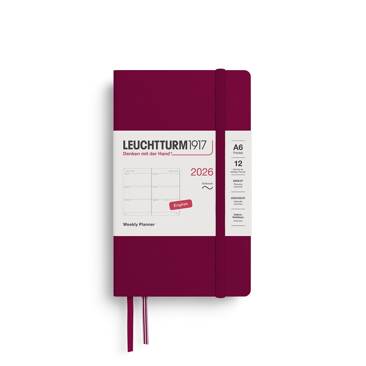 LEUCHTTURM1917 372746 Weekly Planner Pocket (A6) 2026, 12 Months, Softcover, Port Red, English