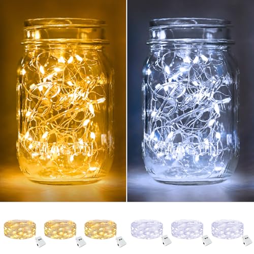 Image of btfarm 6 Pack Fairy Lights Battery Operated [3 Modes], 7ft 20 Led Twinkle Lights String Lights Waterproof Bulk Small Mini Silver Wire for Christmas Mason Jars Wedding Table Centerpiece