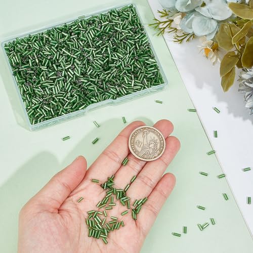 SUNNYCLUE 1 Box 2207pcs Green Glass Bugle Beads Bulk Tube Seed Bead Small Opaque Round Long Tubes Loose Spacer Craft Beads for DIY Bracelet Necklace Earring Crafts jewellery Making Beading Sewing - Image 3