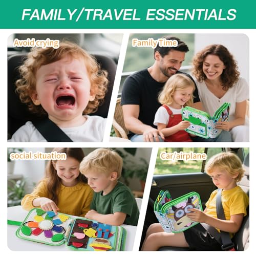 Image of Busy Book for Toddlers 1-3 ,Montessori toys ,Travel Toys for Toddlers 2 3 4 | Felt Activity Book, Busy Board for 1 Year Old, helps toddlers practice life skills, fine motor skills, Toddlers for Gifts