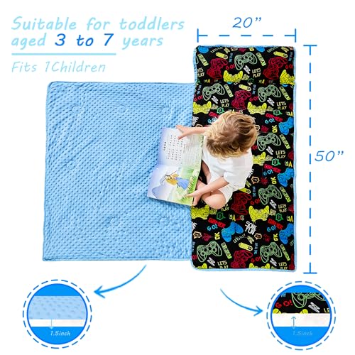 Image of Lasoftan Toddler Nap Mat with Pillow and Blanket, Extra Large Rolled Napping Mats,Slumber Bags for Boys Girls,Kids Sleeping Bag for Daycare, Preschool Travel Camping