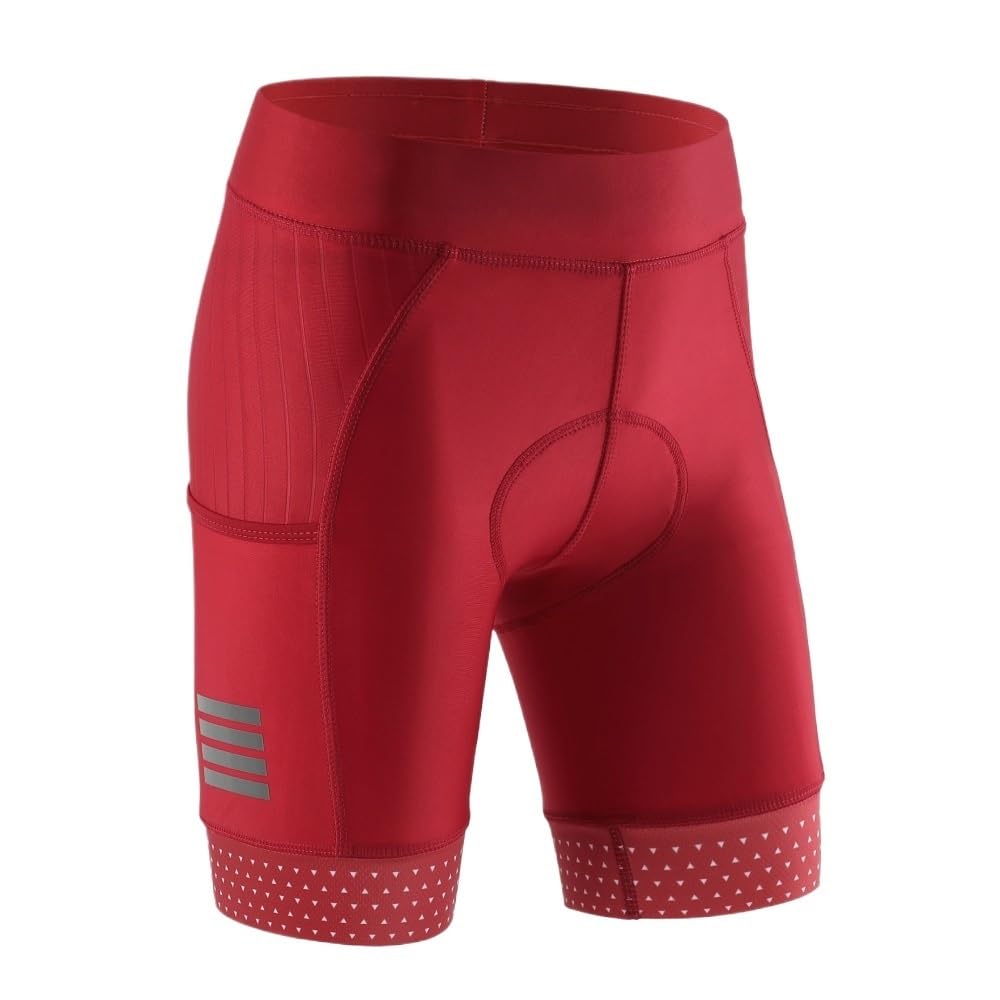 Culotte Ciclismo Hombre Pantalones Cortos de Ciclismo for Mujer, Transpirables, de Verano, con Almohadilla de Gel 5D y Bolsillo Culotte Ciclismo Hombre Corto(Red,2XS)