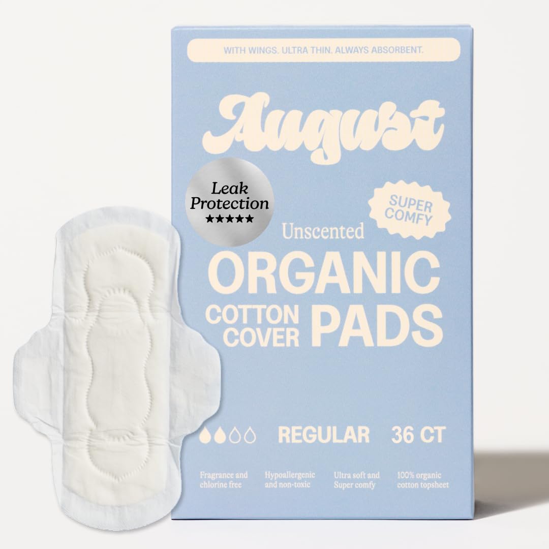 Regular Cotton Menstrual Pads, 36-Pack Ultra Thin Pads with Wings, Hypoallergenic Sanitary Napkins with Organic Cotton Topsheet, Compostable Wrappers, Toxin Free, Fragrance Free