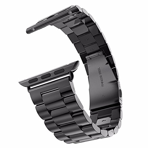 Image of Black Stainless Steel for Apple Watch Chain Band 38-42mm | 304 Stainless Steel Chain Strap Adjustable Links Double Clasp Fits S10 /Ultra /Se3 Wrist 6.3-8.07in Durable Luxury Metal Band
