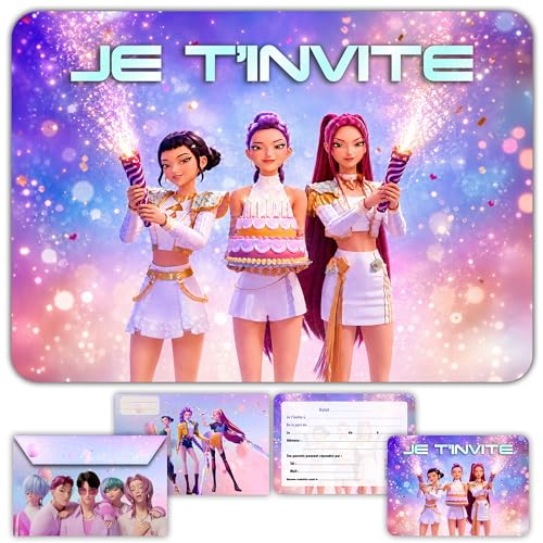 Glowiibo Fun4kid 12x Cartes Invitation Anniversaire Filles Thème Danse avec Enveloppes Assorties - Idéal Enfant Filles - Cartons Préremplis en Français...