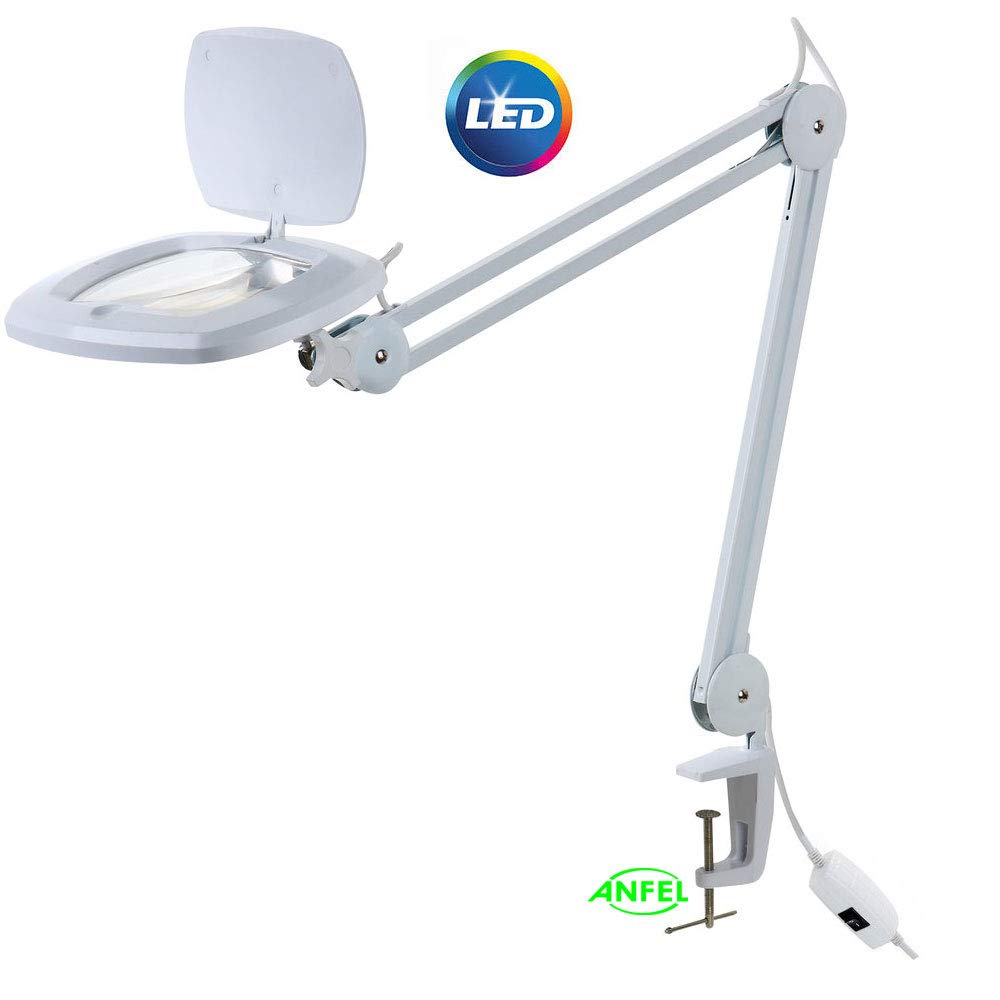 Lente D'ingrandimento 3 Diottrie con Luce Fredda 80 led SUPER per Estetista, ESTETICA, Lettura, Cucito, Laboratorio E LAVORI di PRECISIONE con morsetto e molle interne, inclinabile, snodabile