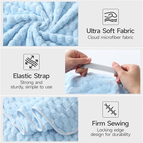 Image of REDKISS Blue Microfiber Hair Towels - Extra Large Hair Towel Wrap for Women, 24x42 inch Hair Towels with Elastic Strap, Super Soft Hair Drying Towels for Long, Thick, Curly Anti Frizz Turbans
