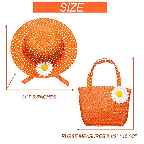 Zhanmai 9 Sets Girls Tea Party Hats Purse Daisy Flower Sun Straw Hat and Purse Sets Includes 9 Purses 9 Daisy Flower Sunhats 9 Colors