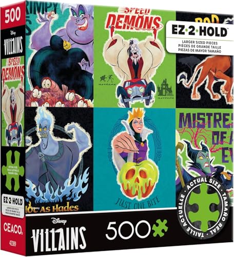 Ceaco - Disney - Villains - Poster Collage - 500 Piece Jigsaw Puzzle – Oversized Pieces – Easy to Hold – EZ Hold