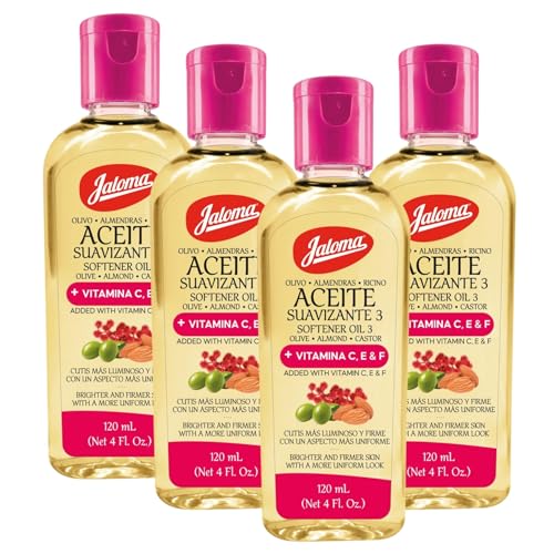 Jaloma 3-Oil Blend Olive Almond & Castor Oils with Vitamins C E & F to Support Firmer Even-Looking Skin 4 FL Oz Each (Pack of 4)