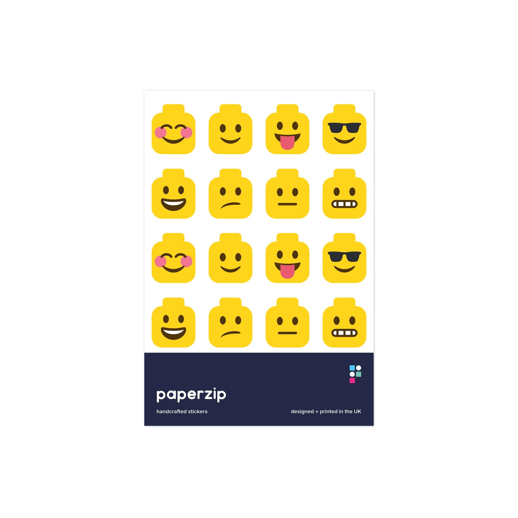 PAPERZIP - Building Block Head Emojis – 40 Stickers for Children, Teachers, Parents, Birthdays