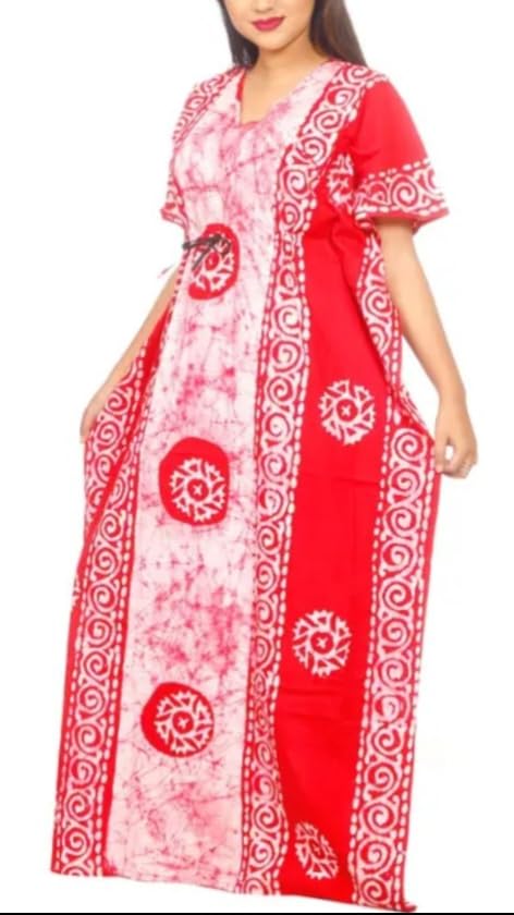 saverigroup Pink Colour Batik Print Kaftan Nighty for Women Free Size, Floral Print, Comfortable Lounge Wear-picture-45