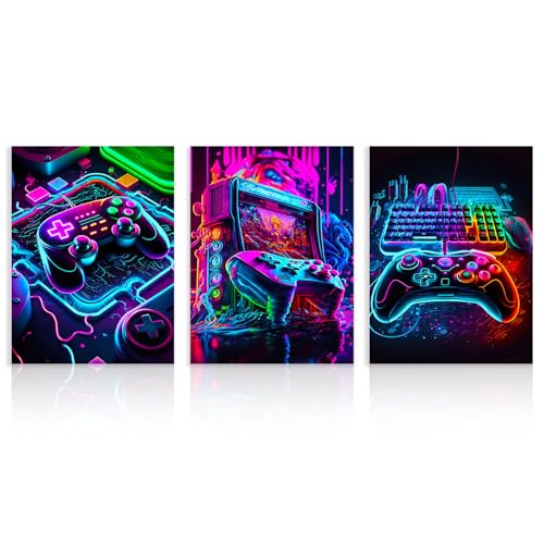 Dazzlewall 3 Stück Neon Gaming Wandbilder, Controller Gamepad Bilder, Videospiel Poster für Teenager Jungenzimmer Wohnheim Spielzimmer Deko 12x16 Zoll Ungerahmt Dazzlewall 3 Stück Neon Gaming Wandbilder, Controller Gamepad Bilder, Videospiel Poster für Teenager Jungenzimmer Wohnheim Spielzimmer Deko 12x16 Zoll Ungerahmt