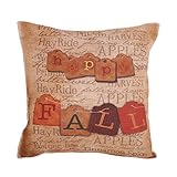 Createforlife New Home Decorative Cotton Linen Square Happy Fall Vintage Letters Printed Pillow Case Cushion Cover 18