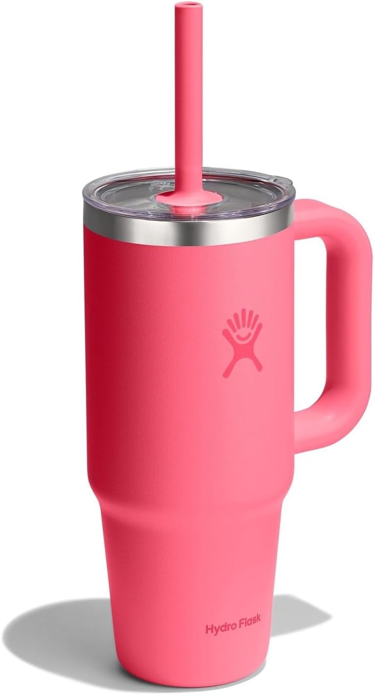 Hydro Flask Travel Tumbler with Handle, Clear Lid and Straw - Insulated Stainless Steel